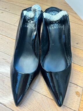 Vince Camuto Black Patent Pointed Slingback Pumps